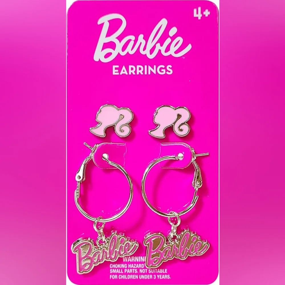 Barbie Pink and Silver 2 Pairs Of Earrings Set